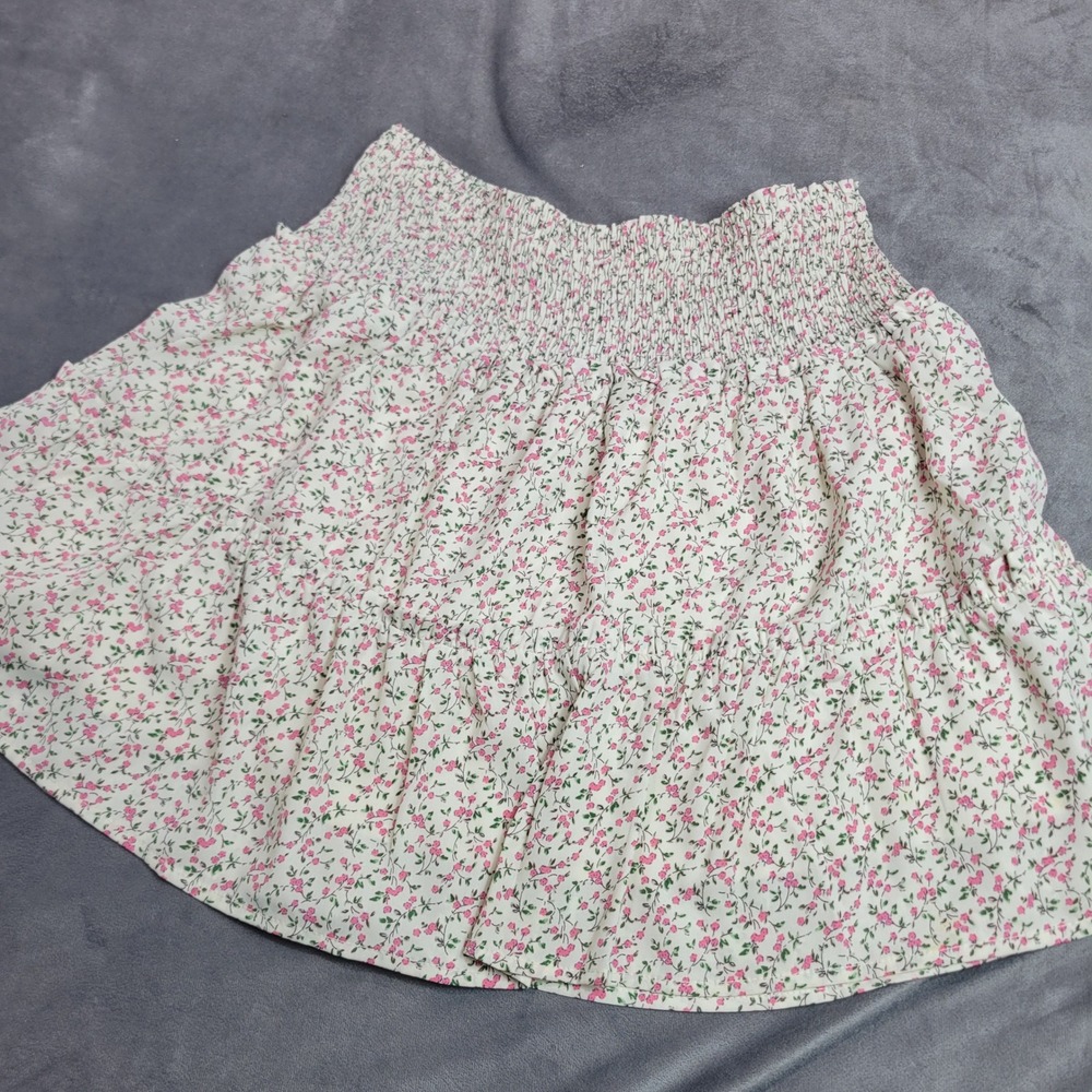 Heyson Pink Floral Smocked Tiered Mini Skirt Cream ES1008 Small